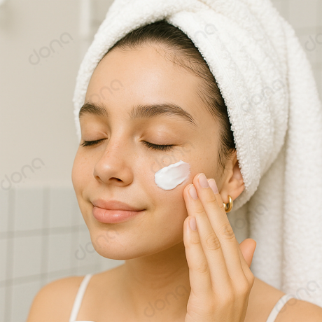تست روی صورت کرم مرطوب کننده عصاره چای سبز پتال فرش